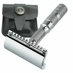 Merkur Travel Size Double Edge Safety Razor, Straight Cut, Chrome Handle