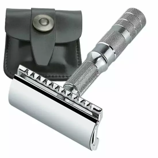 Merkur Travel Size Double Edge Safety Razor, Straight Cut, Chrome Handle 1 Merkur Travel Size Double Edge Safety Razor, Straight Cut, Chrome Handle